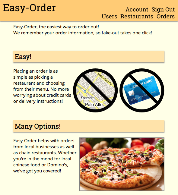Screenshot of the EasyOrder website
