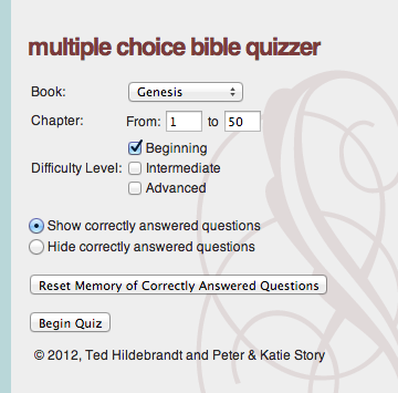 Screenshot of the Multiple Choice Bible Quizzer
